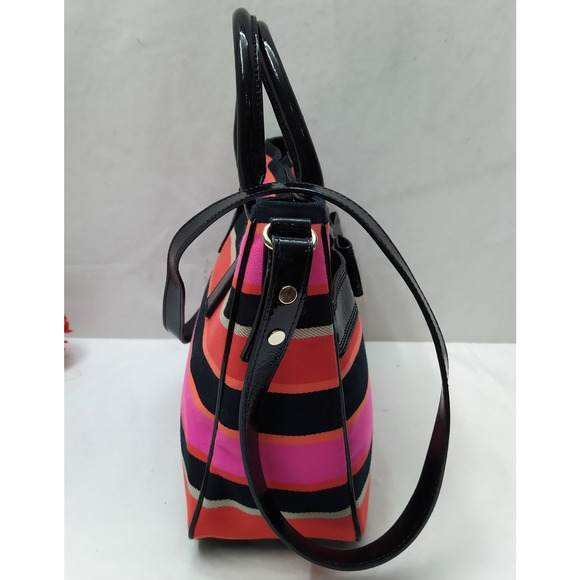 Kate Spade Multicolor Canvas Leather Trim Double Handles Satchel Bag - Picture 3 of 16